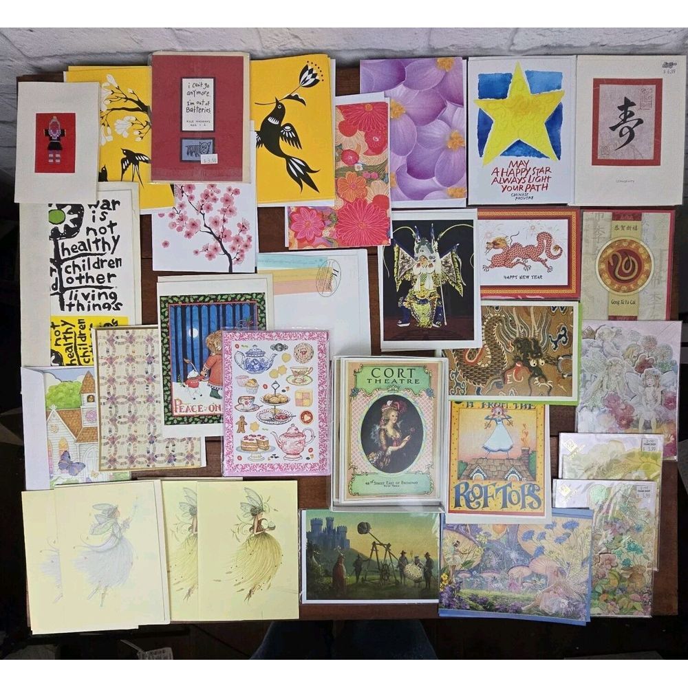 Lot of 30+ Assorted Greeting Cards - Fairy, Floral, Artistic, & Asian Designs
